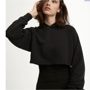 Bandier x Something Navy Cropped Pullover Hoodie in Black